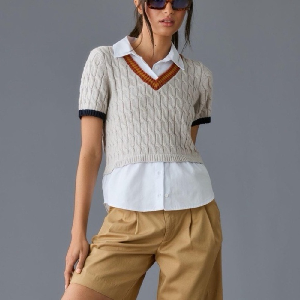 Anthropologie | Maeve cable short sleeve twofer top size XS